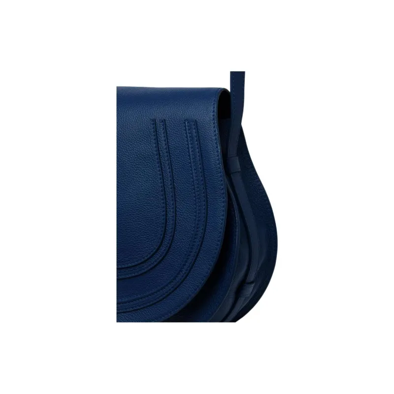 Chloe Marcie Grained Calfskin Saddle Bag Shoulder Bag Crossbody Bag Medium Size Women's Dark Blue-3