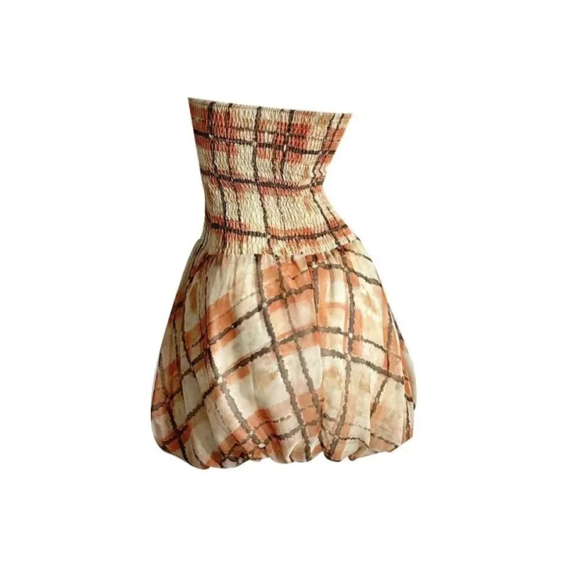 ACJL Slip Dresses Women's Brown Plaid Dress-1