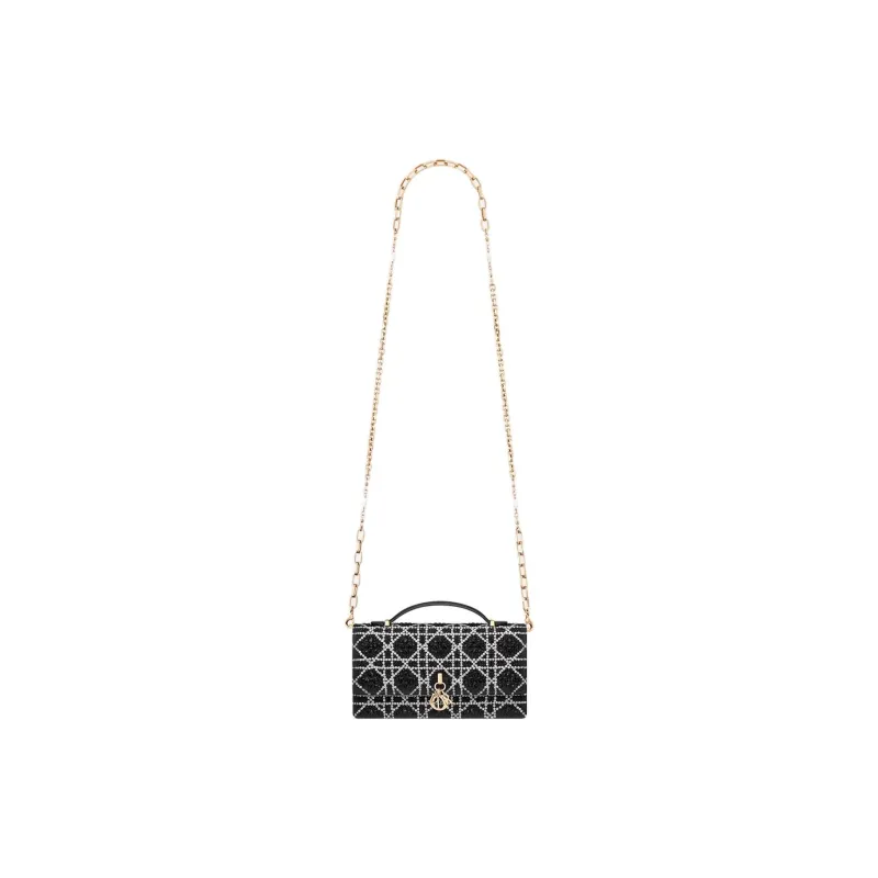 DIOR My Dior Cotton One Shoulder Handbag Mini Women's Black-1
