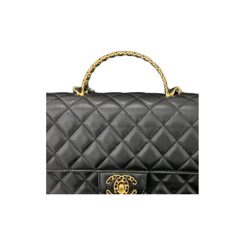 CHANEL Sheepskin Shoulder Bag, Crossbody Bag Trumpets Women's Black-3