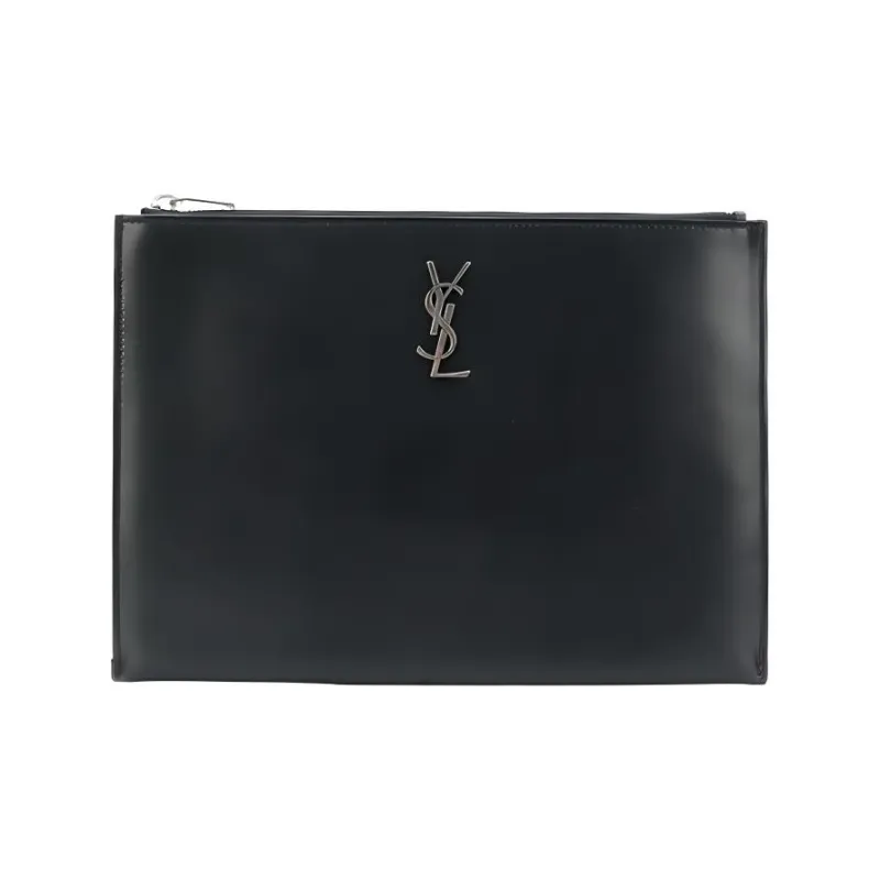 SAINT LAURENT Smooth Cow Leather Storage Bag Clutch Men's Black-0