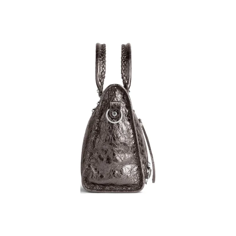 Balenciaga Le City Medium Bag In Steel Grey Metallized Arena Lambskin Shiny Silver Hardware Steel Grey-3