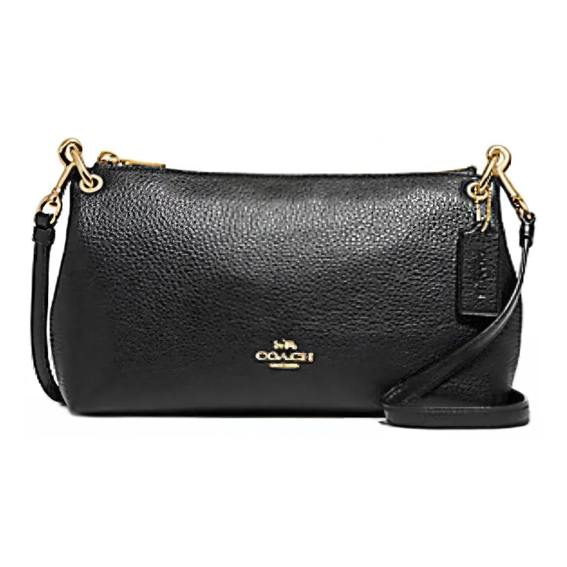 COACH Charley Eggstone Grain Leather Shoulder Bag Crossbody Bag Large Size Women's Black-0