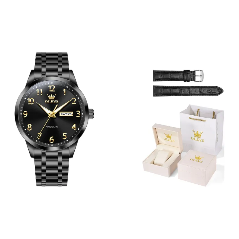 OLEVS Mechanical Movement Stainless Steel Watchband Watch Men's Watches Black Dial-10