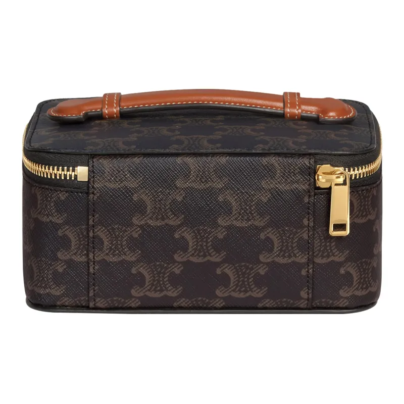 CELINE Triomphe Canvas With Calfskin Handbag Toiletry Bag Small Size Women's Tawny-1