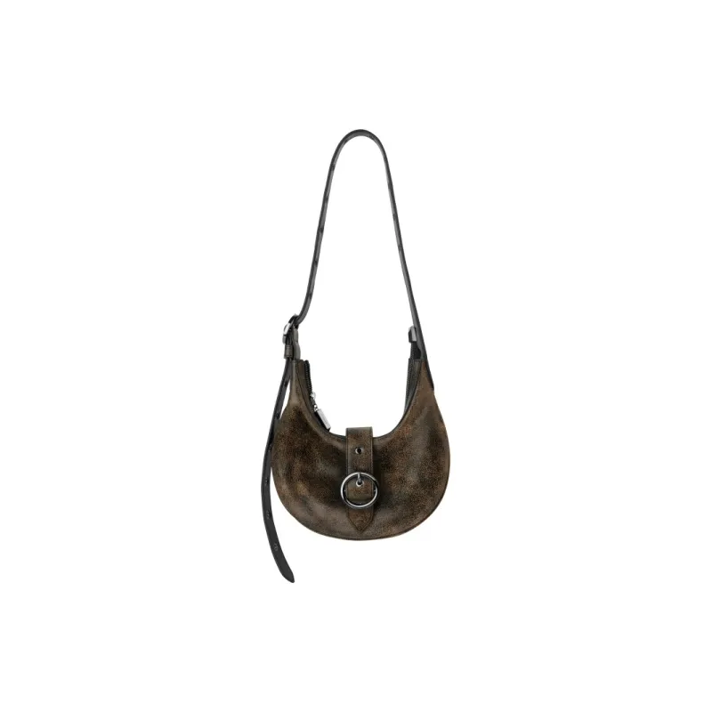 INJOYLIFE Cow Leather Saddle Bag, Shoulder Bag Women's Black Coffee-0