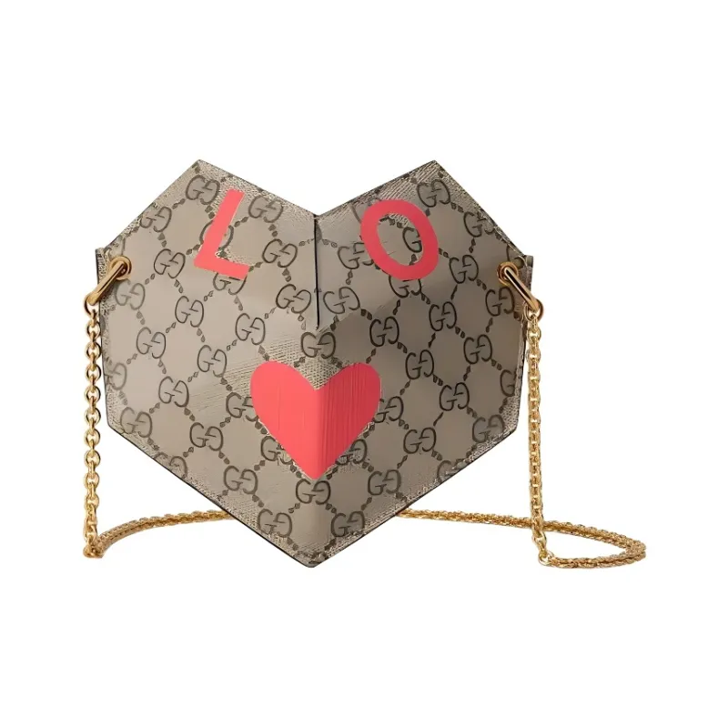 GUCCI GG Supreme Canvas With Leather Heart Shaped Bag, Crossbody Bag, Shoulder Bag Small Size Women's Beige & Ebony-0