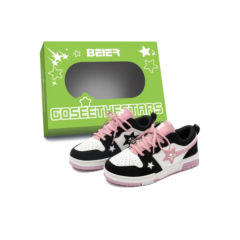 BEIER Stars Collection Durable Lightweight And Breathable Low Top Skateboard Shoes Unisex Black White-6