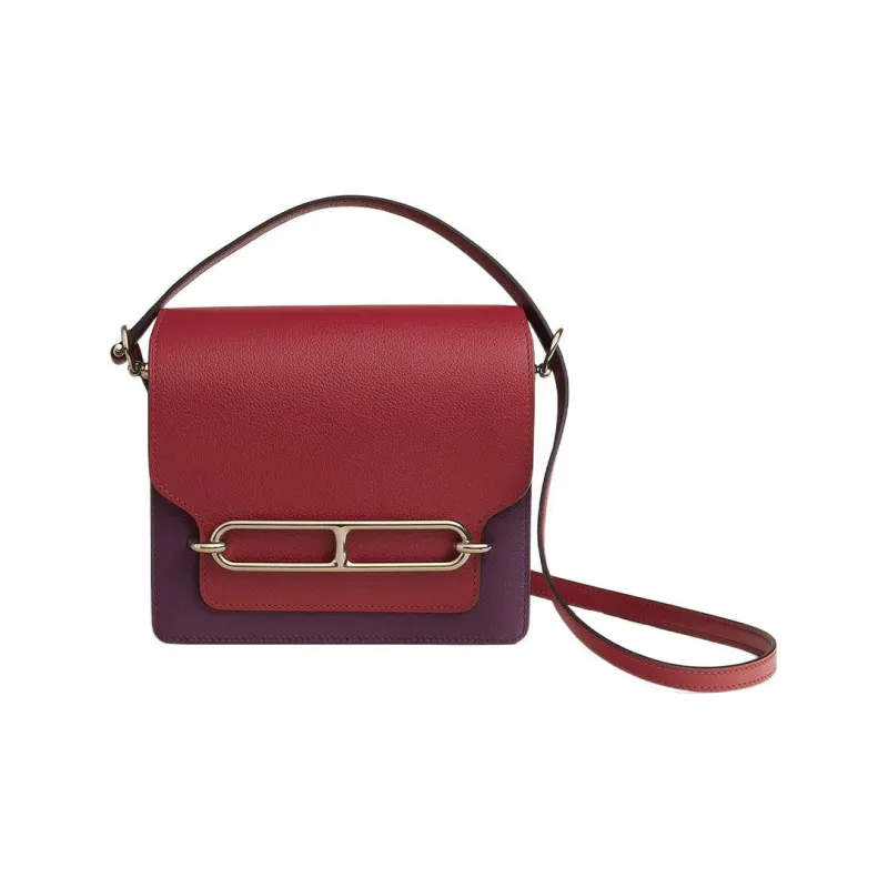 HERMES Roulis Evercolor Calfskin Shoulder Bag, Crossbody Bag Mini Women's Blackcurrant Purple & Garnet Red-0
