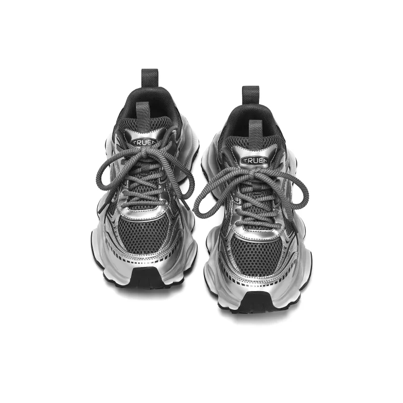 ZHENEN Height Increasing Low-Top Chunky Sneakers Unisex Silver Black-3