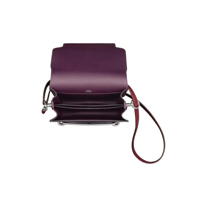 HERMES Roulis Evercolor Calfskin Shoulder Bag, Crossbody Bag Mini Women's Blackcurrant Purple & Garnet Red-3