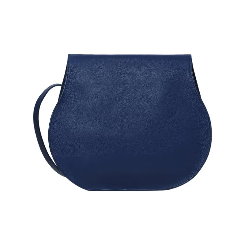 Chloe Marcie Grained Calfskin Saddle Bag Shoulder Bag Crossbody Bag Medium Size Women's Dark Blue-1