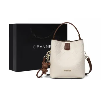 C°BANNER Cow Leather Bucket Bag, Shoulder Bag, Crossbody Bag, Handbag Medium Size Women's Ecru