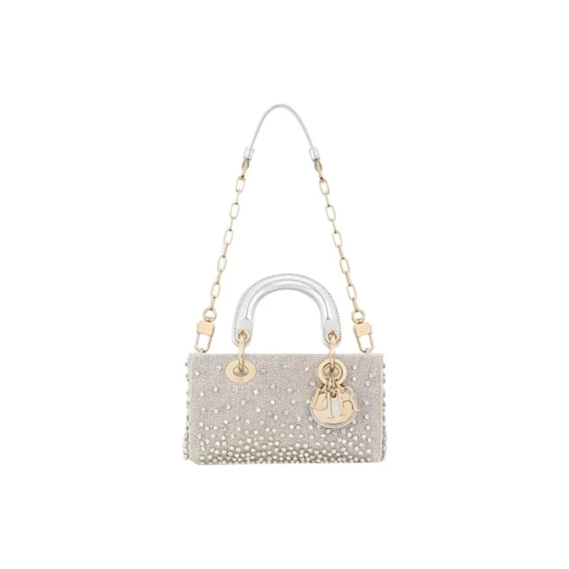 DIOR Lady D-JOY Satin Handbag Shoulder Bag Crossbody Bag Extra Mini Women's Silver-1