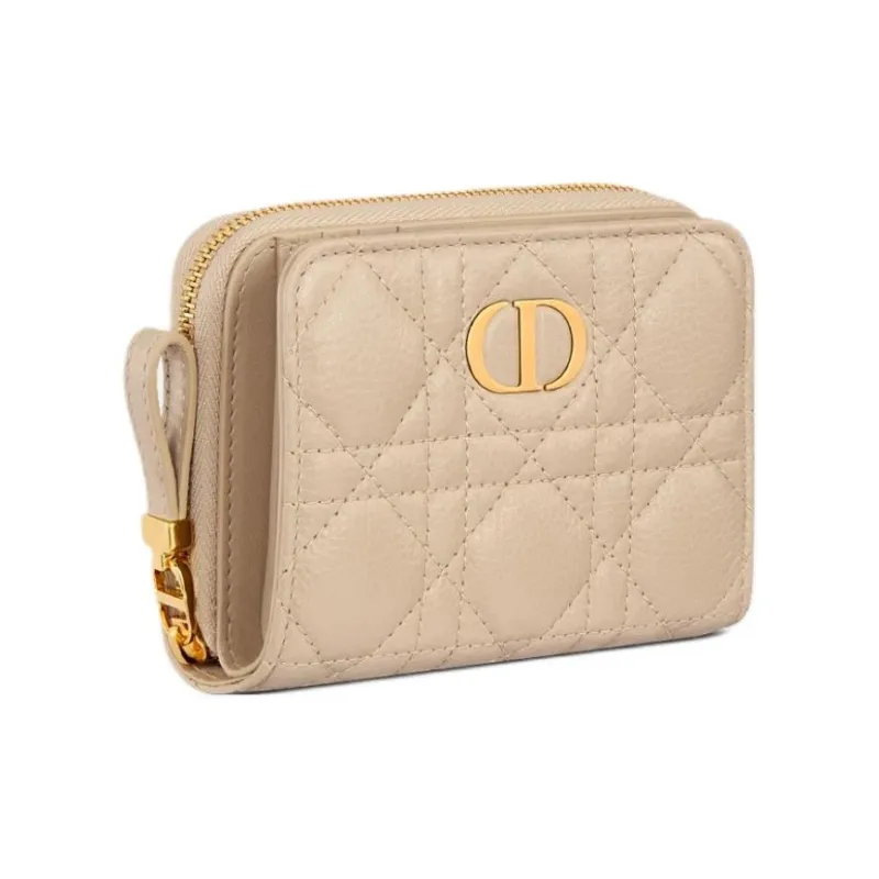 DIOR Caro Calfskin Wallet Women's Pink Beige-1