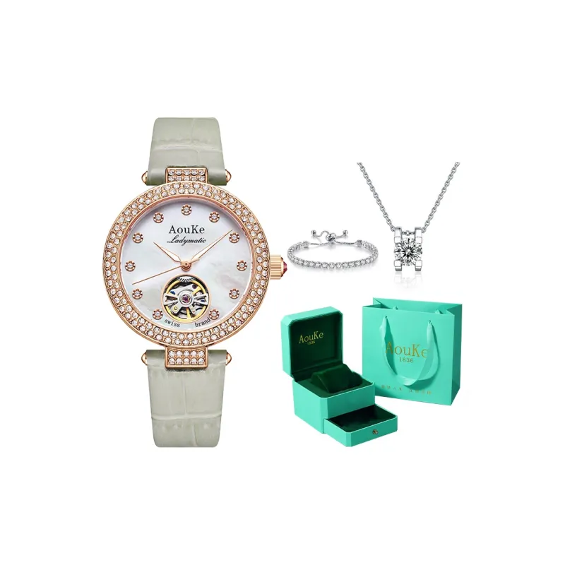 AOUKE Mechanical Movement Genuine Leather Strap Watch Women's Watch Mother of Pearl Color Watch Dial-21