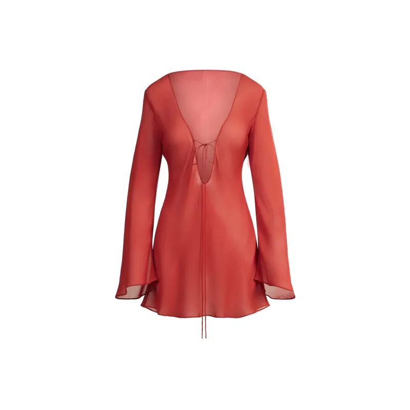 SKIMS SHEER COVER UPS LONG SLEEVE MINI DRESS Long Sleeved Dress Women's-0