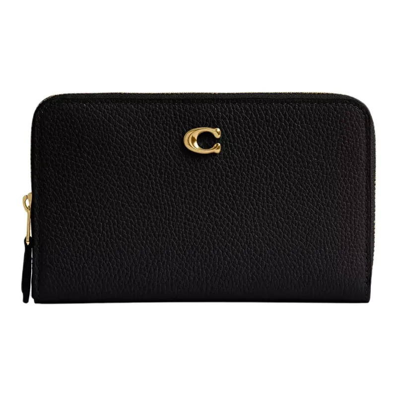 COACH Essential Polished Pebbled Leather Wallet Medium Size Women's Black-0