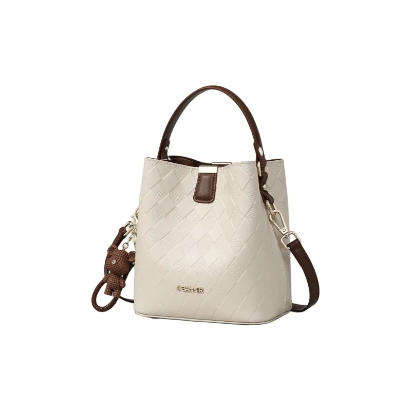 C°BANNER Cow Leather Bucket Bag, Shoulder Bag, Crossbody Bag, Handbag Medium Size Women's Ecru-1
