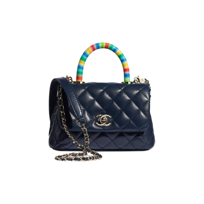 CHANEL Coco Handle Lambskin & Metal Flap Bag, Chain Bag, Handbag, Shoulder Bag Mini Women's Marine Blue-0