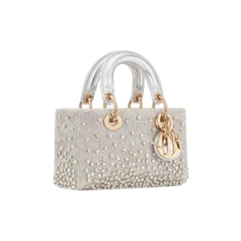 DIOR Lady D-JOY Satin Handbag Shoulder Bag Crossbody Bag Extra Mini Women's Silver-2