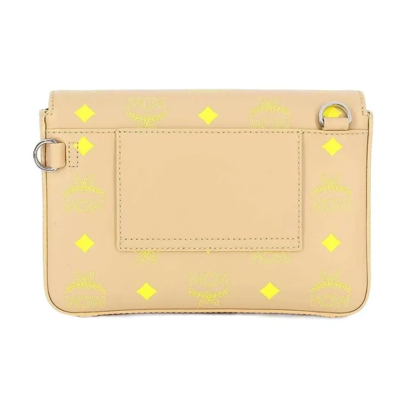 MCM Millie Visetos Cow Leather Shoulder Bag, Crossbody Bag Trumpets Women's Beige-2