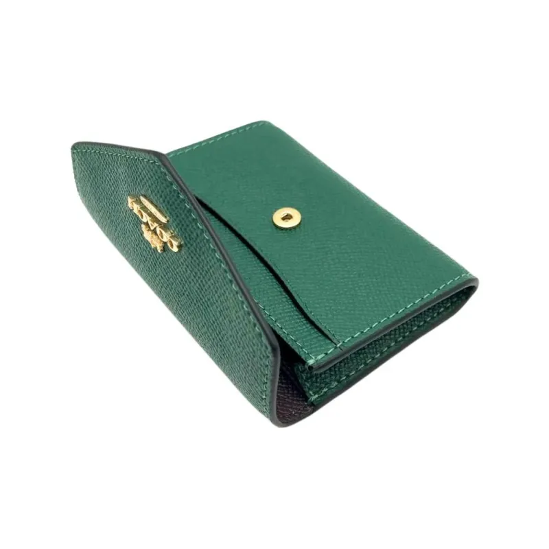COACH Flap Card Case Cross-Stitch Leather Wallets Card Holders Mini Women's Black Pine-3