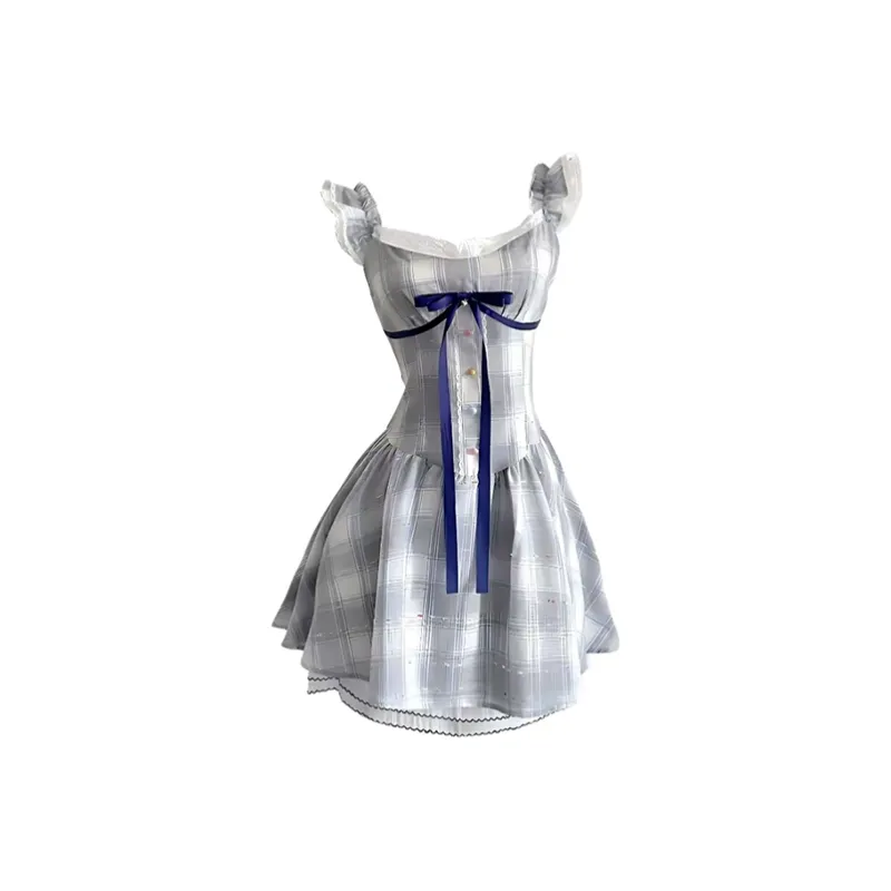 MO VOICE Slip Dresses Women's Gray Plaid Skirt-0
