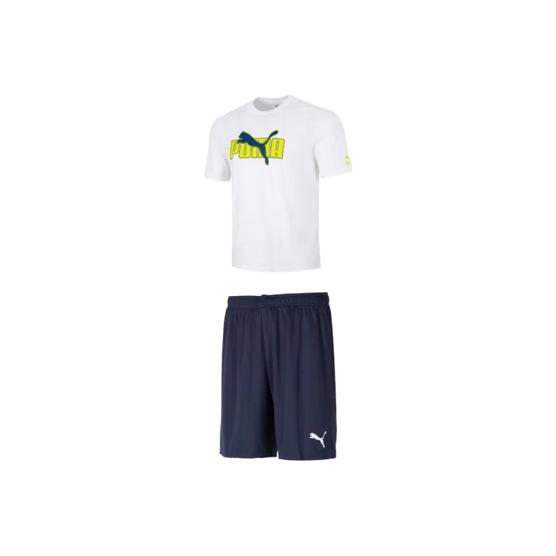PUMA Casual Sportswear Men Set White Top+Navy Blue Shorts-0