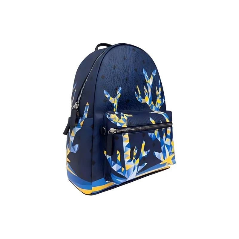 MCM Stark Visetos Canvas Backpack Medium Size Men's Blue-2
