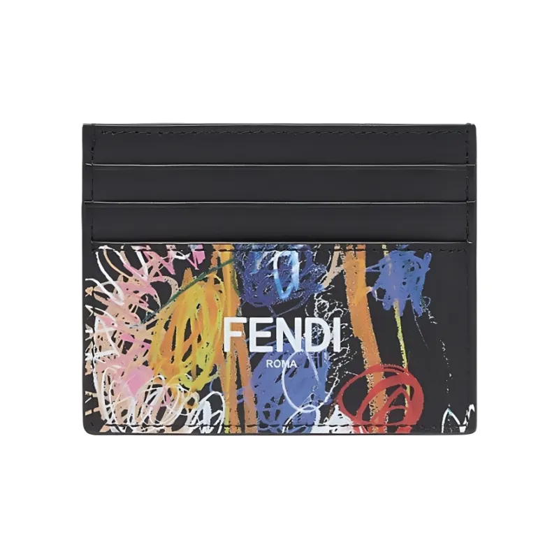 FENDI Calfskin Card Holder Card Holder Men's Black/Multicolor-0