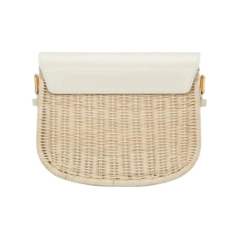 DIOR Bobby Rattan With Calfskin Shoulder Bag Medium Size Women's Natural Color & Milk White-3