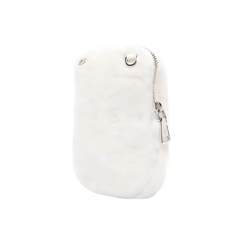 PRADA Nylon With Cotton Faux Fur Shoulder Bag Mini Women's White-0