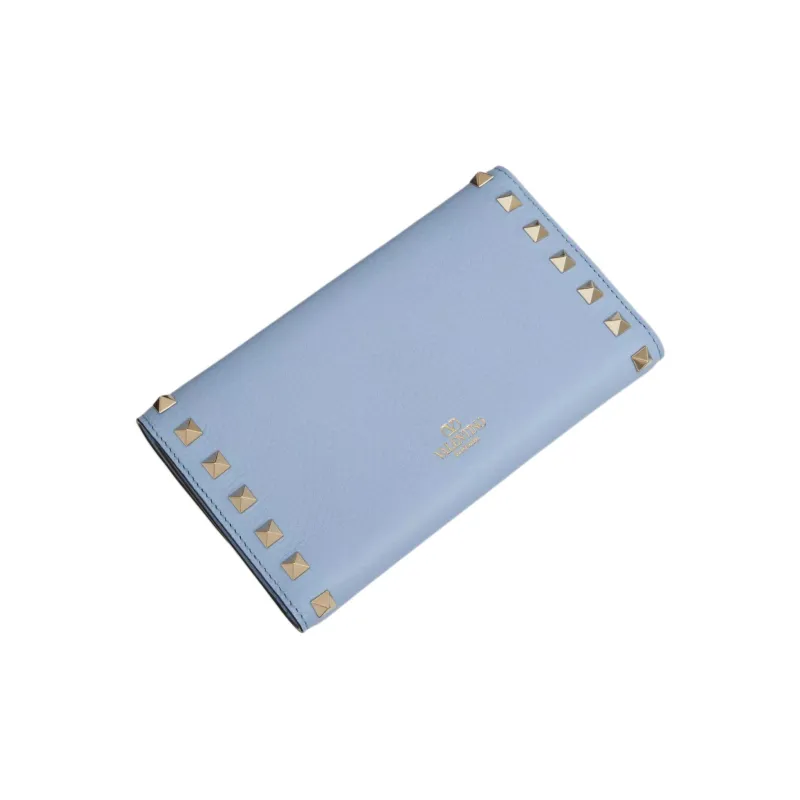 Valentino ROCKSTUD Grained Calfskin Wallet Women's Sky Blue-2