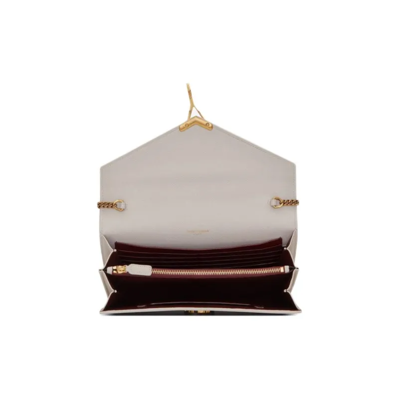 SAINT LAURENT CASSANDRA Cow Leather Envelope Bag, Shoulder Bag, Crossbody Bag Women's Vintage White & Red-5