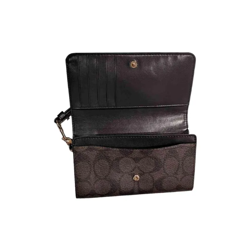 COACH Canvas With Leather Wallet With Cell Phone Pouch Small Size Women's Dark Brown-2