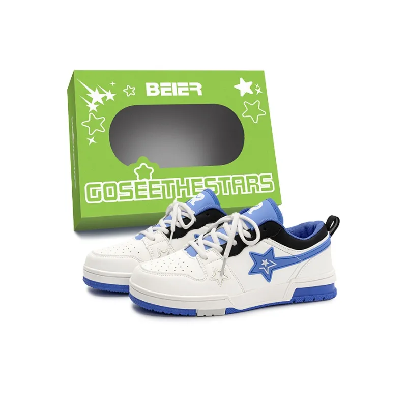 BEIER Stars Collection Durable Lightweight And Breathable Low Top Skateboard Shoes Unisex Black White-12