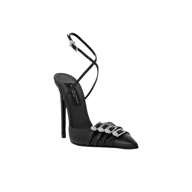 PHILIPP PLEIN Multi Strap Crossing Slim Heel High Heels 12cm Women's Black-2