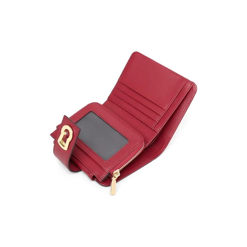 PT'SON Synthetic Leather Coin Purse Wallet Regular Women's Coffee & Red-6