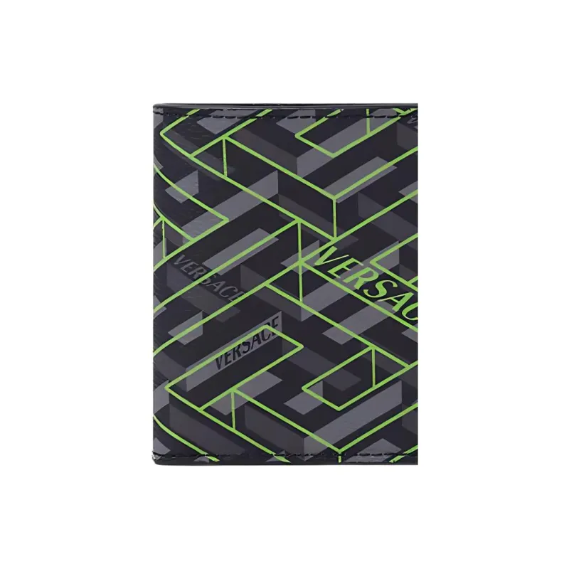 VERSACE La Greca Wallet 6 Card Slots Black/Grey/Green-4