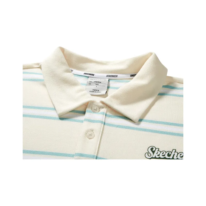 Skechers Colorful Polo Shirt Men's Cream White With Light Green Stripes-4