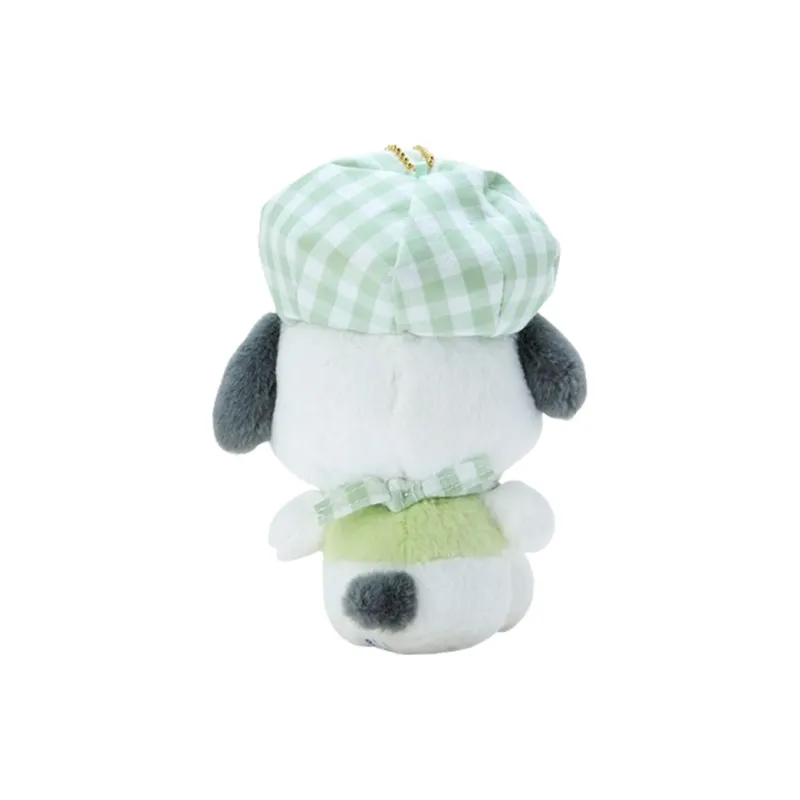 Sanrio Pochacco Colorful Plaid Newsboy Cap Dolls Plush Pendant 19cm Height-1
