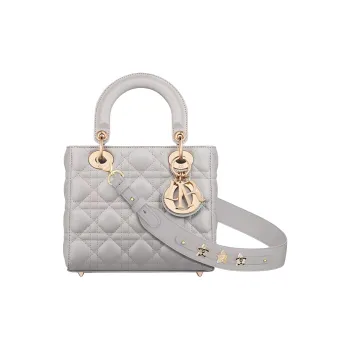 DIOR Lady Dior My ABCDior Sheepskin Lady Dior Bag, One Shoulder Handbag Trumpets Women's Gray