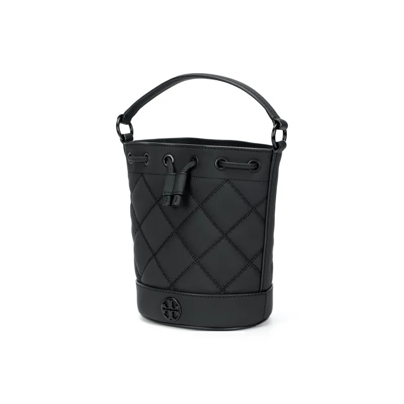 TORY BURCH Fabric Cow Leather Patchwork Bucket Bags Shoulder Bag Crossbody Bag Handbag Women's Black-1