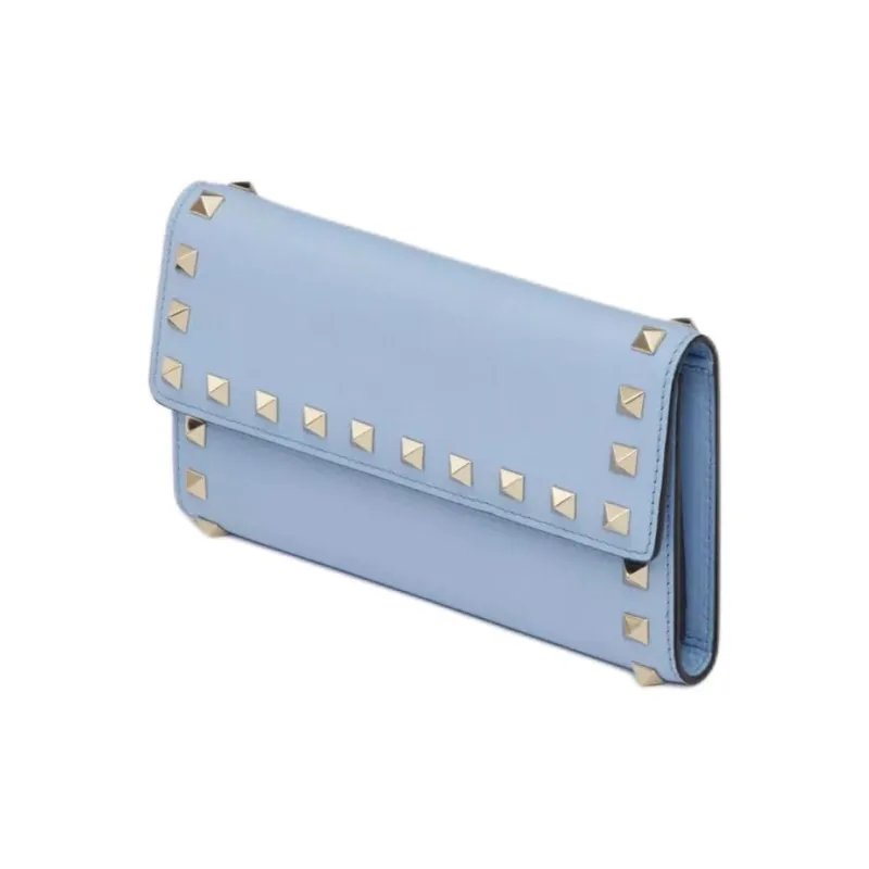 Valentino ROCKSTUD Grained Calfskin Wallet Women's Sky Blue-1