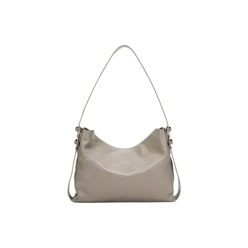 BAMPO Top Grain Cow Leather Hobo Bag, Handbag, Shoulder Bag Medium Size Women's Apricot Gray-2