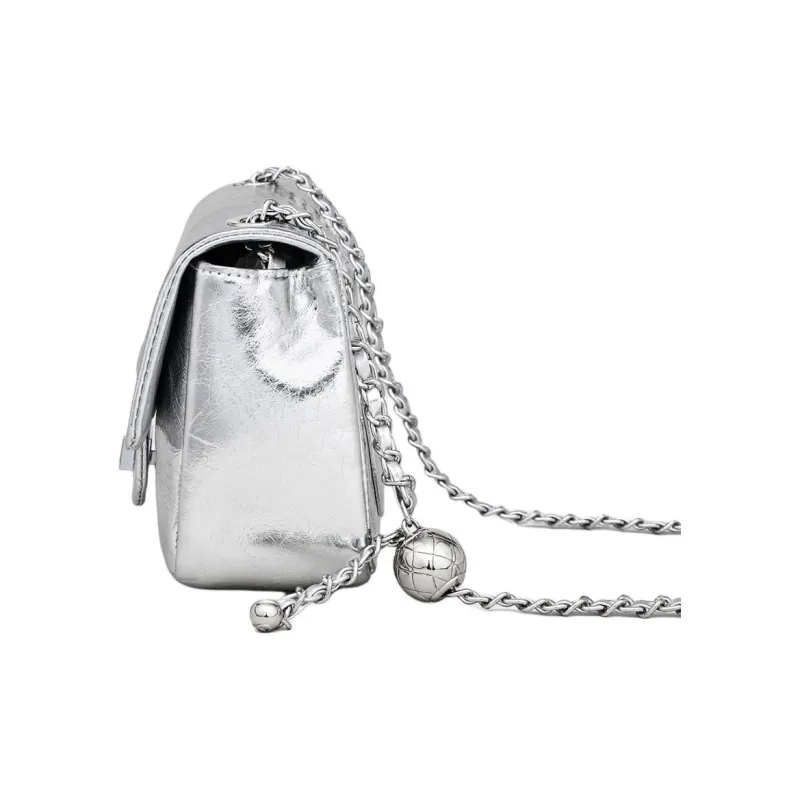 MILLIE'S Cow Leather Shoulder Bag, Crossbody Bag, Small Square Bag Regular Women's Silver-4
