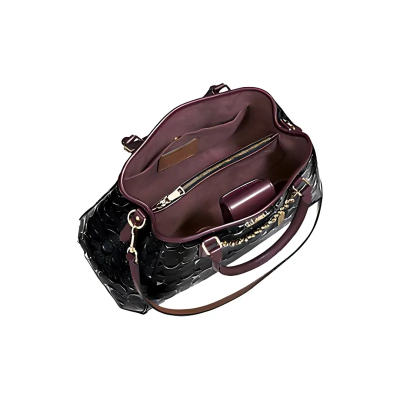 COACH Margot Leather Portable Crossbody Bag Shoulder Bag Crossbody Bag Large Size Women's Black & Red-2