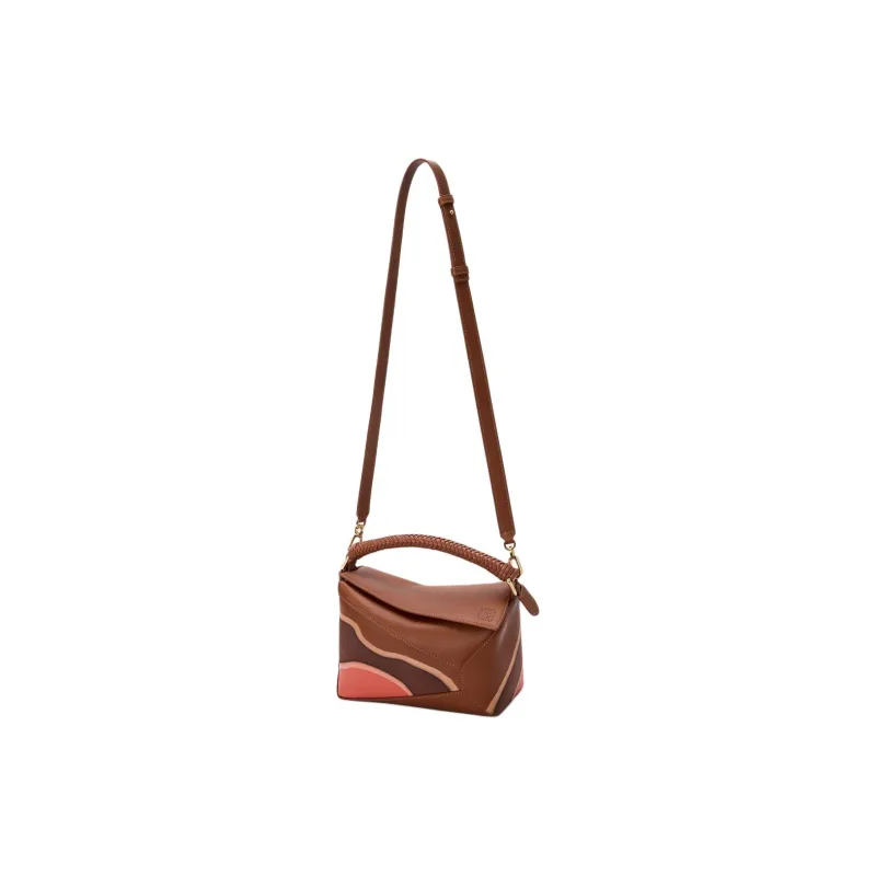 LOEWE Puzzle Calfskin Shoulder Bag, Crossbody Bag, Handbag Trumpets Women's Brown & Parrot Pink-2