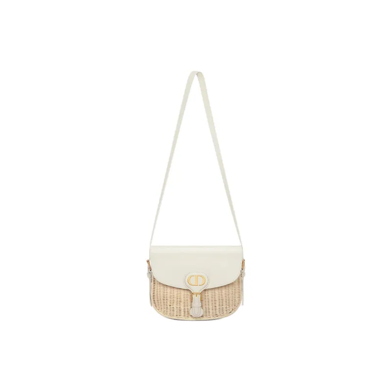 DIOR Bobby Rattan With Calfskin Shoulder Bag Medium Size Women's Natural Color & Milk White-1